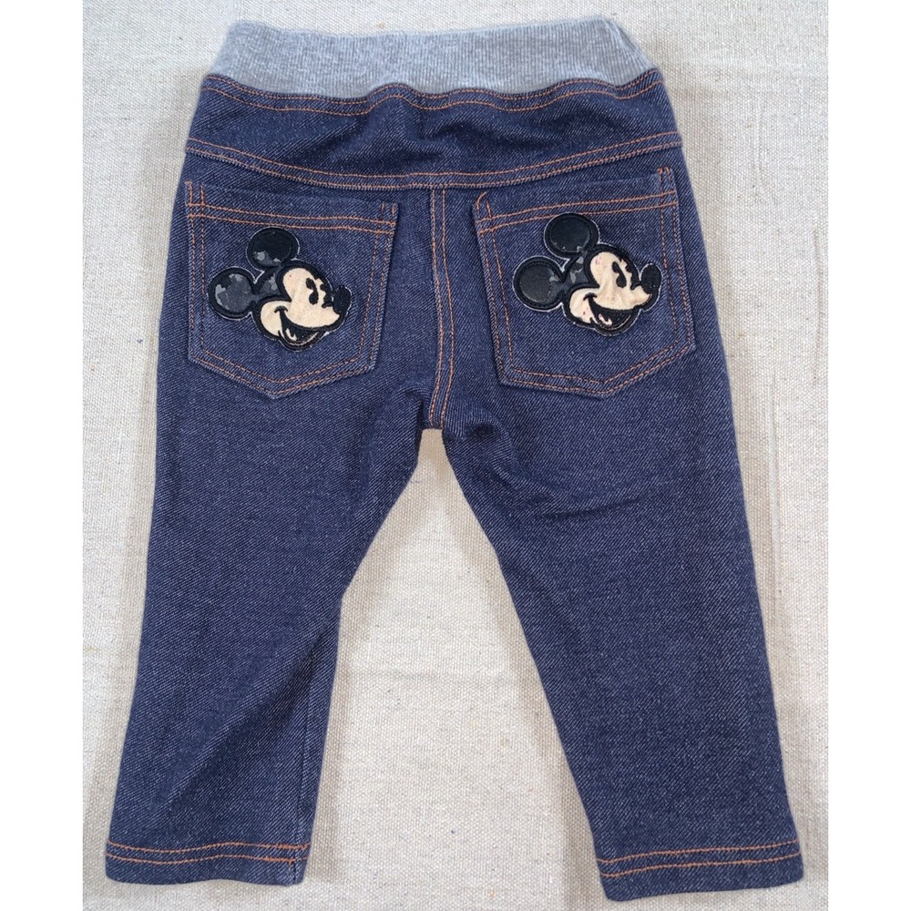 VTG 80s Mickey Mouse Baby Jeans 9M Pull On Denim Patch Atina Collection READ